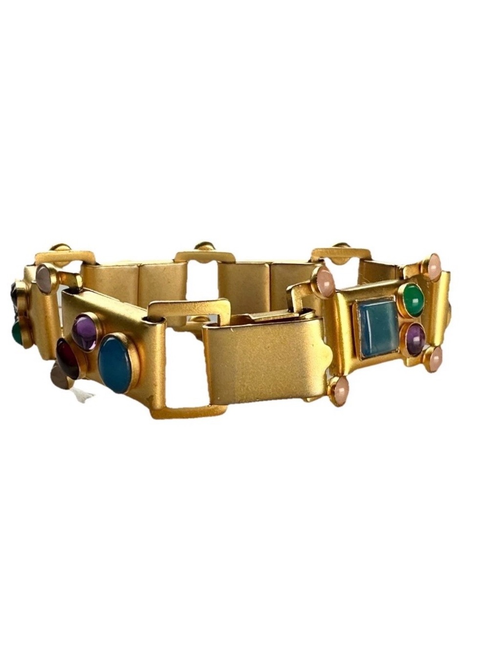 Vintage Gale Rothstein (Stamped) Semi-Precious Stones Gold Plated 7” Bracelet - Picture 2 of 8